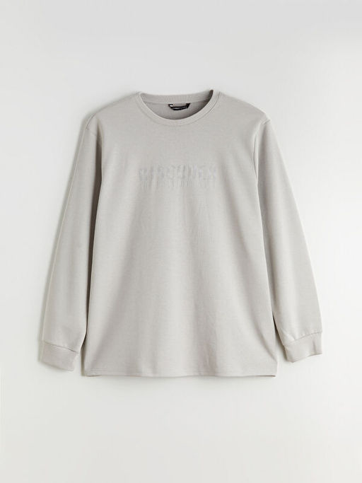 B?y?k Beden Bisiklet Yaka Bask?l? Erkek Sweatshirt