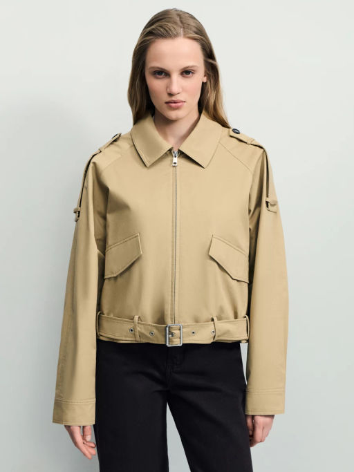 Хлопковая укороченная куртка с ремнем / Zarina  фото 4