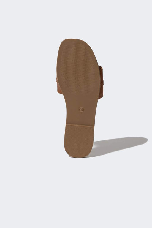 Женские тапочки из искусственной кожи на плоской подошве с одним ремешком - Defacto фото 5