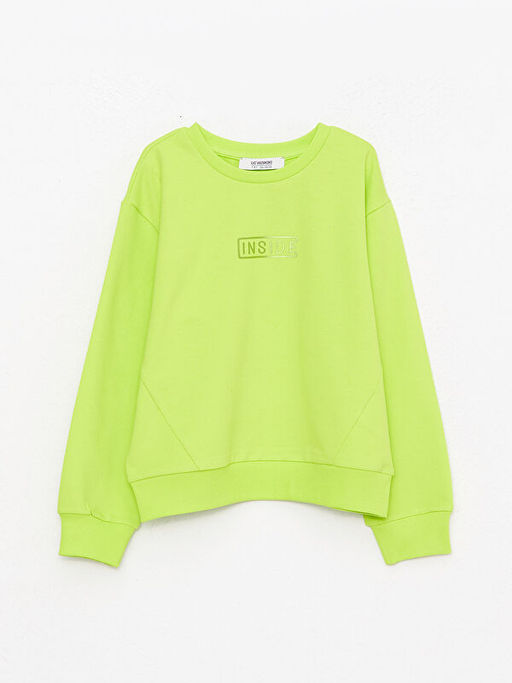 Bisiklet Yaka Bask?l? Uzun Kollu K?z ?ocuk Sweatshirt