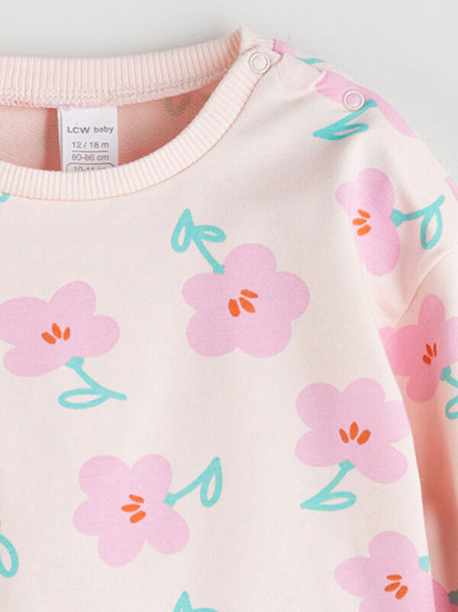 Bisiklet Yaka Bask?l? K?z Bebek Sweatshirt ve Tayt 2li