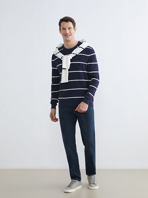 Bisiklet Yaka ?izgili Erkek Kazak