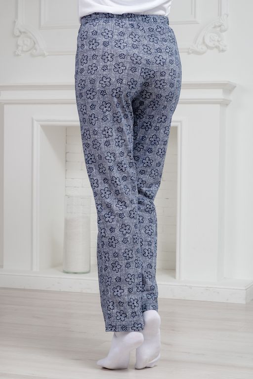 Брюки женские домашние из кулирки Барокко лен цветы полярная ночь - Амадэль фото 7