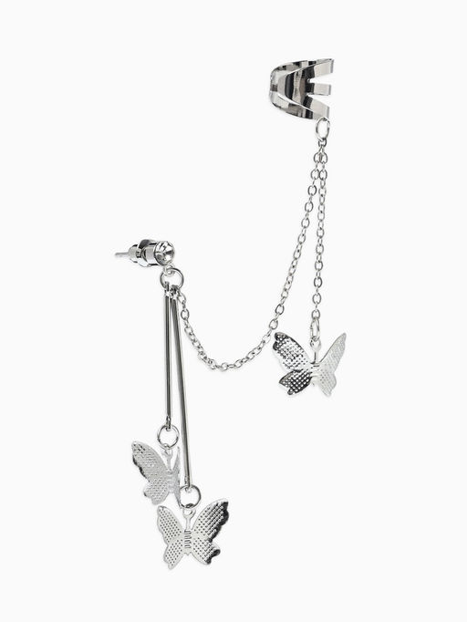 Серьга «Кафф» бабочка, цвет серебро