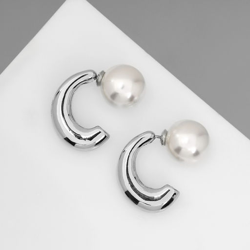 Серьги с жемчугом Эксклюзив полукольца, цвет серебро