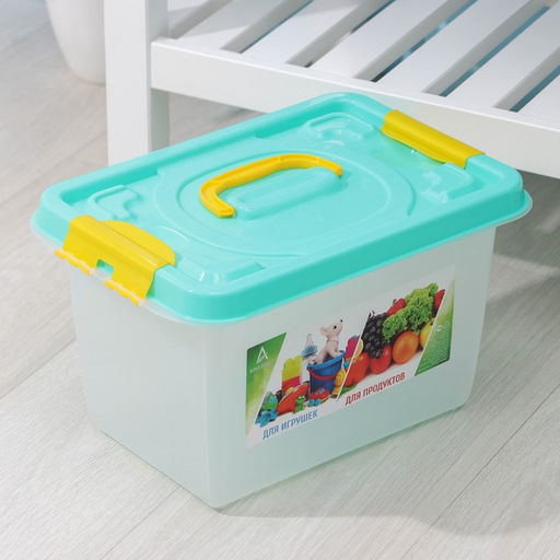 Контейнер для хранения с крышкой, 10 л, 35.9×24.2×21.1 см, прямоугольный, прозрачный, зелёный