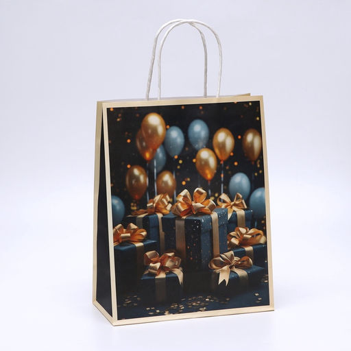 Цена за 2 шт. Пакет подарочный крафтовый «Подарки с золотым бантом» 27×22×11 см, 120 г/м²