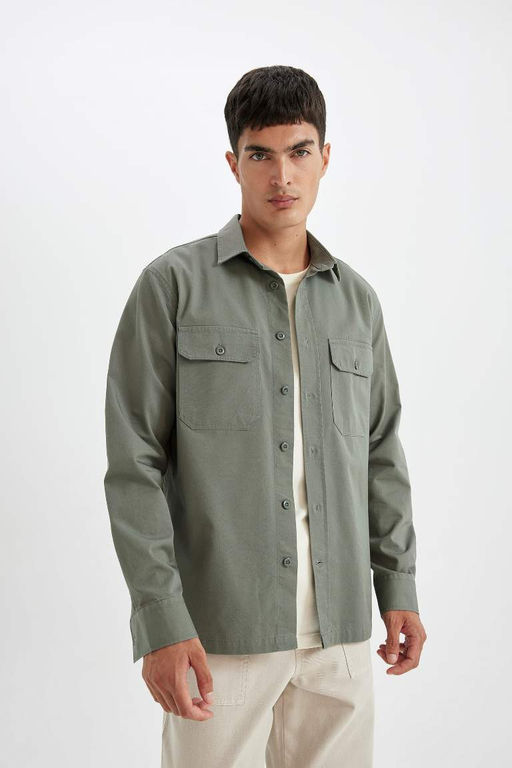 Хлопковая рубашка с длинными рукавами и воротником поло стандартного кроя