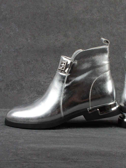 01-B48B-87C GREY/SILVER Ботинки демисезонные женские (натуральная кожа, байка)