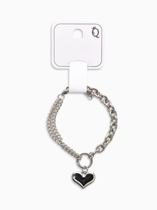 Браслет металл «Цепь» сердце объёмное, цвет серебро, L=18 см