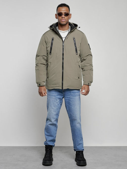 Куртка спортивная мужская зимняя с капюшоном серого цвета 8360Sr - Wonderrman фото 2