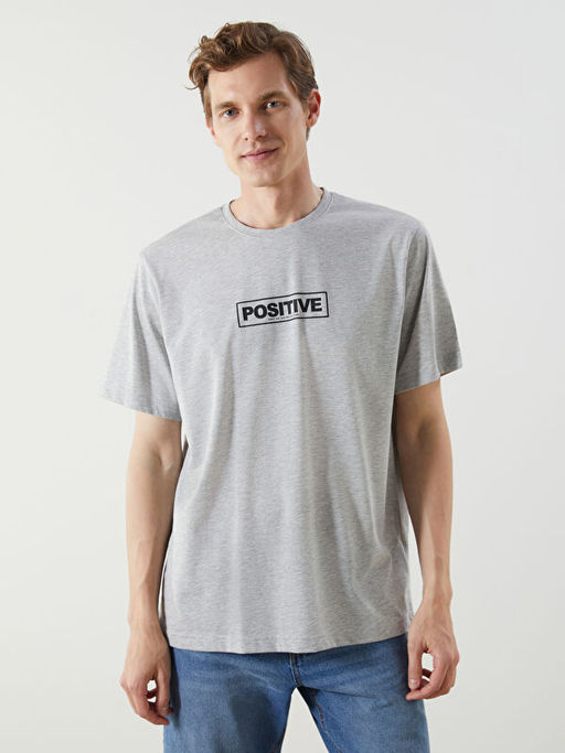 Bisiklet Yaka Bask?l? Penye Erkek Ti??rt