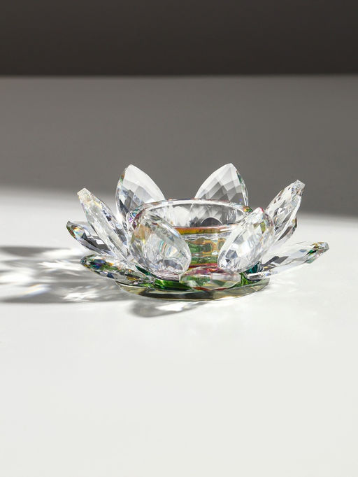 Стеклянный подсвечник на 1 свечу Лотос радужный, d=11.5 см