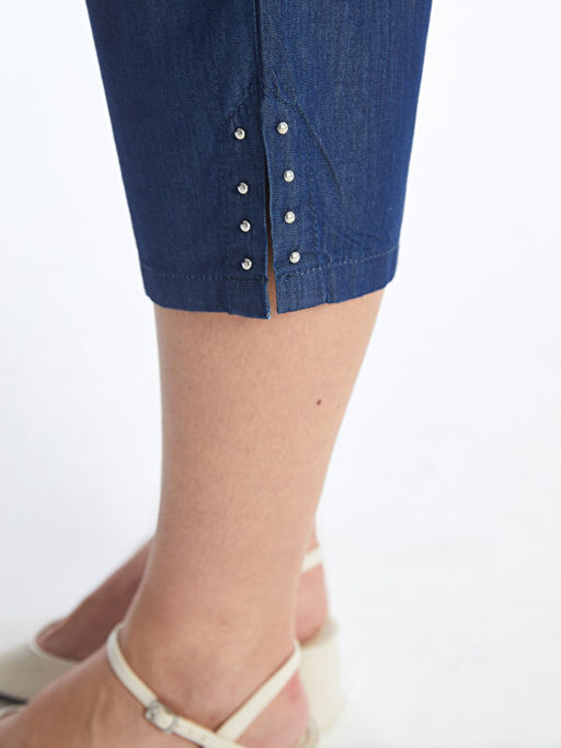 Kad?n Beli Lastikli D?z Jean Kapri