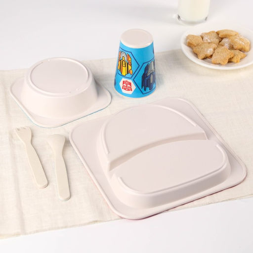 Набор детской бамбуковой посуды, 5 предметов: тарелка, вилка, ложка,стакан,миска , Трансформеры - Hasbro фото 5