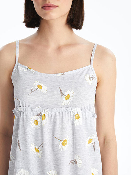 Bisiklet Yaka ?i?ekli Ask?l? Kad?n Gecelik