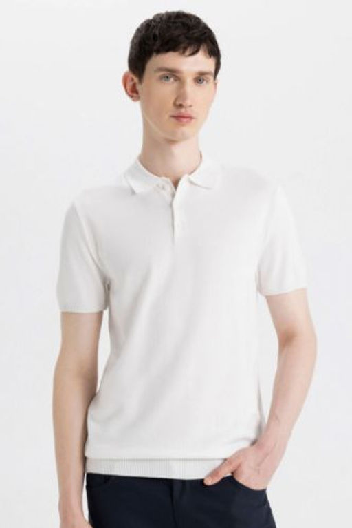 Slim Fit Dar Kesim K?sa Kollu Basic Duz Triko Polo Tisort