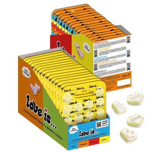 Освежающие конфеты "LOVE IS..." в форме сердца, со вкусом морской соли и лимона, 18шт, в блистере