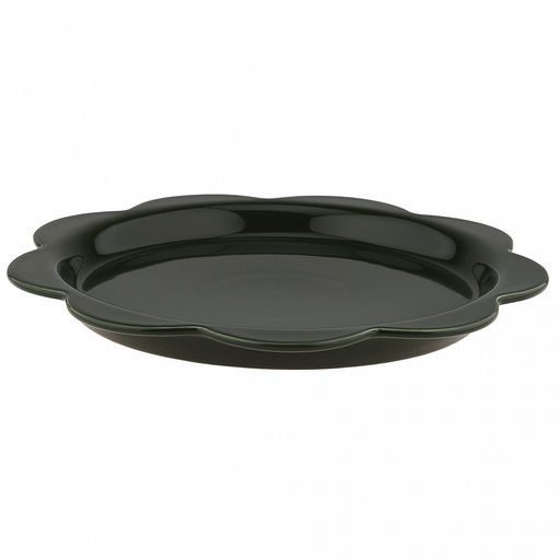 "Садовая фантазия" Тарелка мелкая фарфоровая д265мм, h27мм, волнистый край, темно-зеленый, в коробке (Китай)