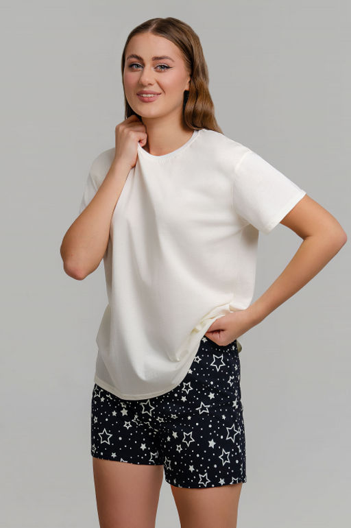 Арт. 9151 Пижама с шортами 42-50 (5 шт) Цвет:верх-молочный,низ-черный