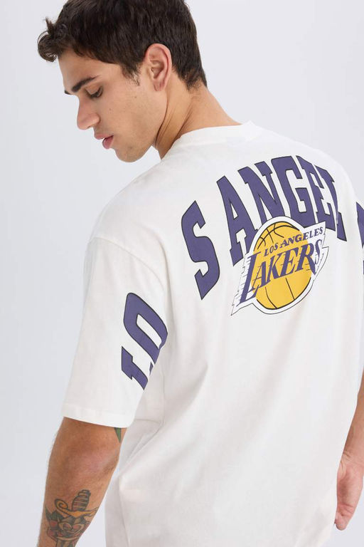 DeFactoFit NBA Los Angeles Lakers Oversize Genis Kal?p Bisiklet Yaka K?sa Kollu Tisort  фото 4