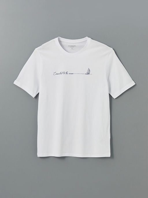 Bisiklet Yaka Bask?l? Penye Erkek Ti??rt