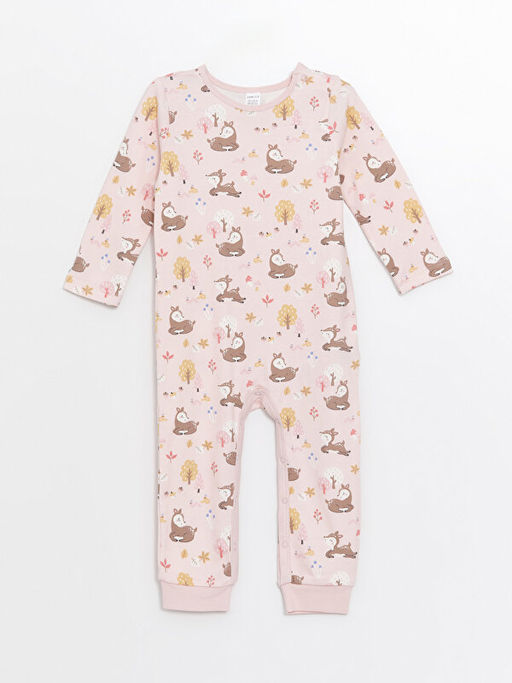 Bisiklet Yaka Uzun Kollu Bask?l? K?z Bebek Tulum