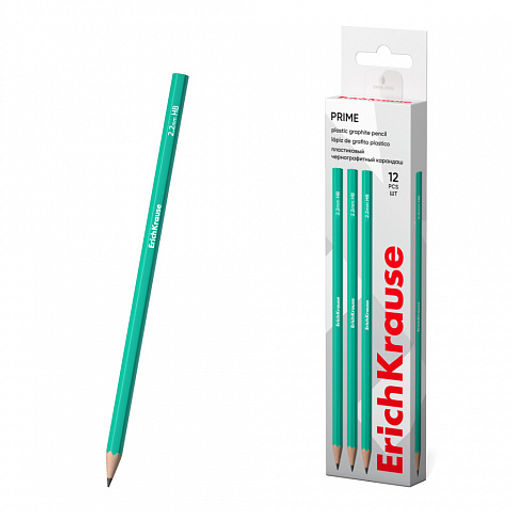 Цена за 12 шт. Чернографитный карандаш пластиковый ErichKrause Prime, шестигранный, HB (в коробке по 12 шт.)