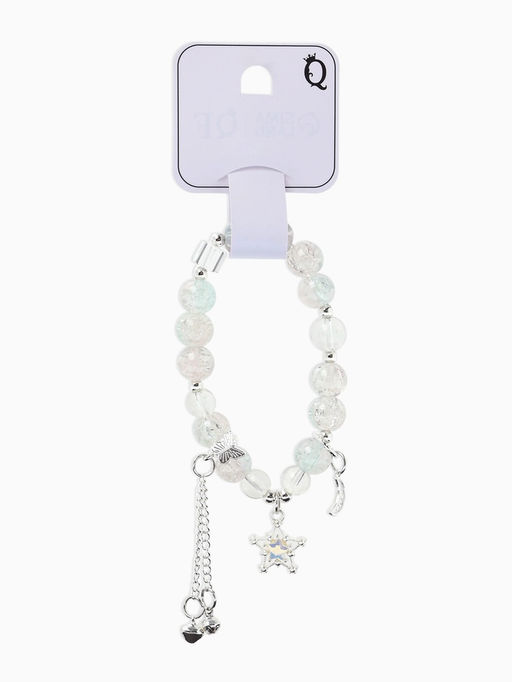 Браслет с подвесками "Сахарный" ночное небо, шар № 10/8, цвет нежно-розово-голубой в серебре   10967