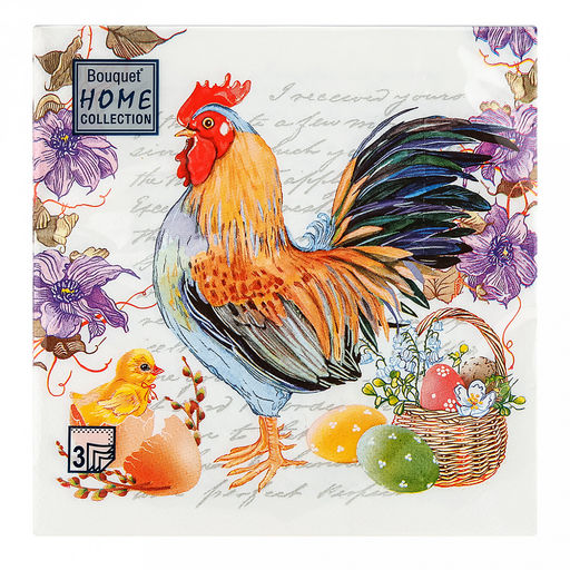 Салфетки бумажные "Bouquet Home Collection Classic" 33х33см, 3-х слойные, 20 штук в упаковке, 100% целлюлоза, "Пасхальная композиция" (Россия)