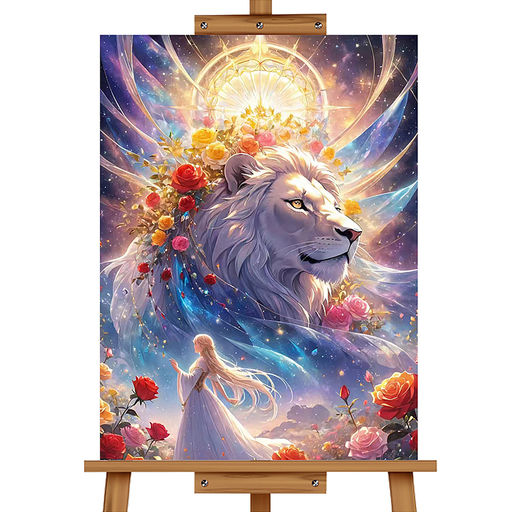 Мозаика алмазная "Девушка и лев" 40*50 см.