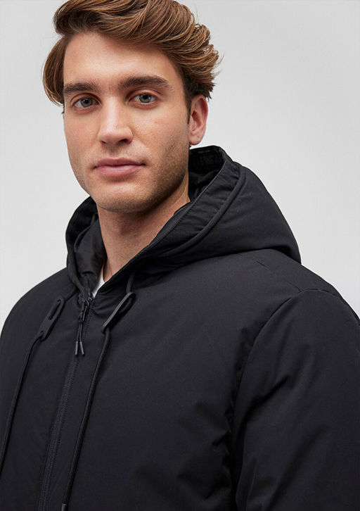 Kapusonlu Siyah Sisme Mont - Mavi фото 6