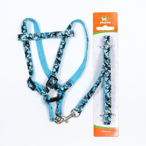 Комплект прошитый Милитари, поводок 120 х 1 см, ОГ 23-35 см, синий - Пижон фото 7