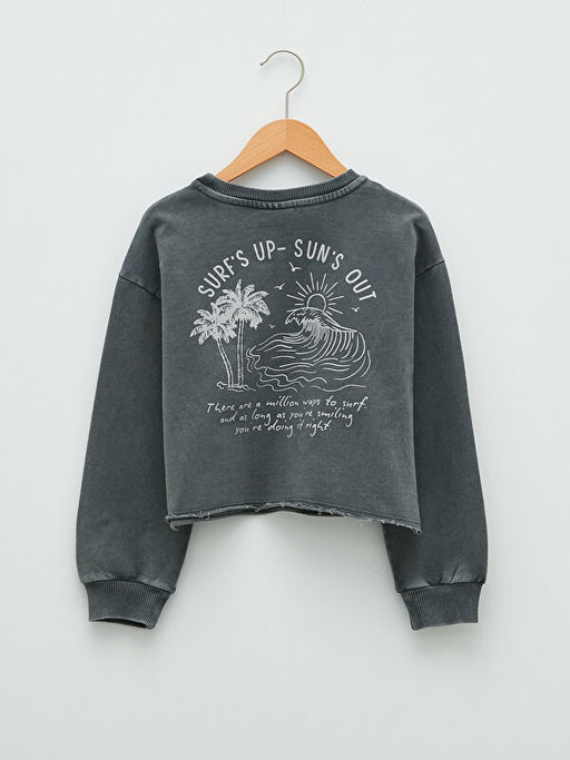 Bisiklet Yaka Bask?l? Uzun Kollu K?z ?ocuk Sweatshirt ve ?ort - Waikiki фото 3