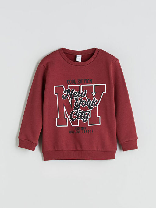 Bisiklet Yaka Bask?l? Erkek ?ocuk Sweatshirt 2li