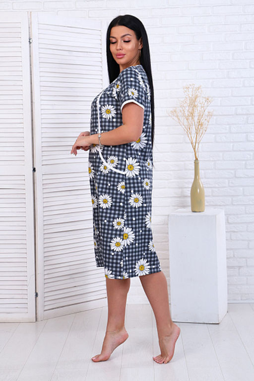 Халат женский на молнии с карманами, ромашка, серый (893-1) - Плиона фото 7