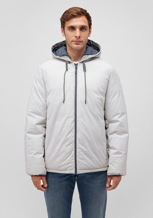 Kapusonlu Ac?k Gri Sisme Mont - Mavi фото 3