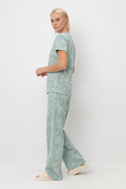 Е 20058/24/голубой прибой,кружевные цветы пижама жен