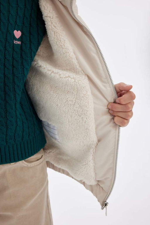 Пуховик на молнии с высоким воротником и плюшевой подкладкой для девочек - Defacto фото 6