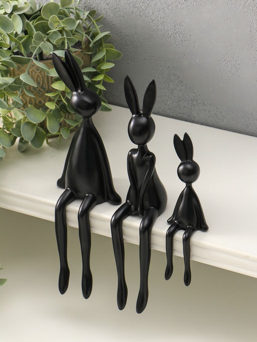 Набор фигурок настольных полистоун Семья зайцев, на полку, чёрный, 3 шт.