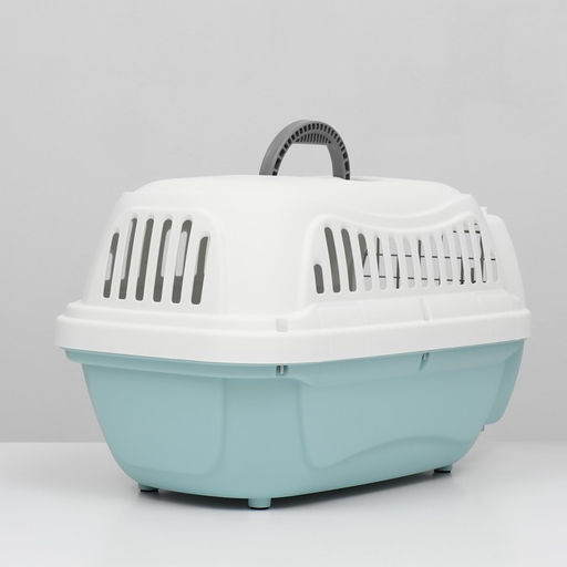 Переноска для животных пластиковая с металлической дверью 47х32,5х30 см, вес до 9 кг, голубая 9343 - Пижон фото 5