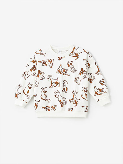 Bisiklet Yaka Bask?l? Erkek Bebek Sweatshirt ve E?ofman Alt 2li Tak?m - Waikiki фото 2