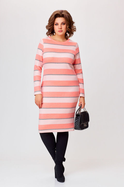 Платье Swallow 770.1 полоска бежевая+серая+лососевая