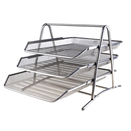 Лоток для бумаг горизонтальный, металлическая сетка, 3 отделения, серый