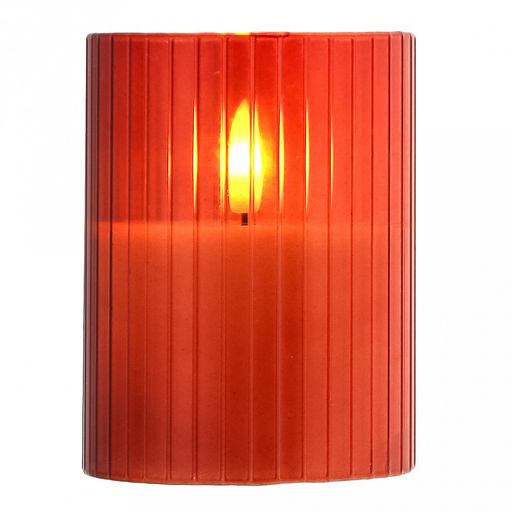 Свеча в цветной колбе, восковая, светодиодная на батарейках д7,5см h10см, свет теплый, с мерцанием, колба стекло, цвет терракотовый, питание от 2-х батареек АА (в комплект не входят), в коробке (Китай)