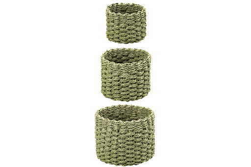 Набор 3 плетеных корзин, 1 корзинка 18*18*15 см, 1 корзинка 15*15*13см, 1 корзинка 12*12*10см, зелен