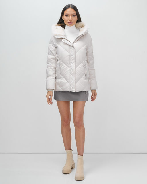 Куртка зимняя женская из овчина стильная и модная бежевого цвета 7348B - Visdeer фото 15