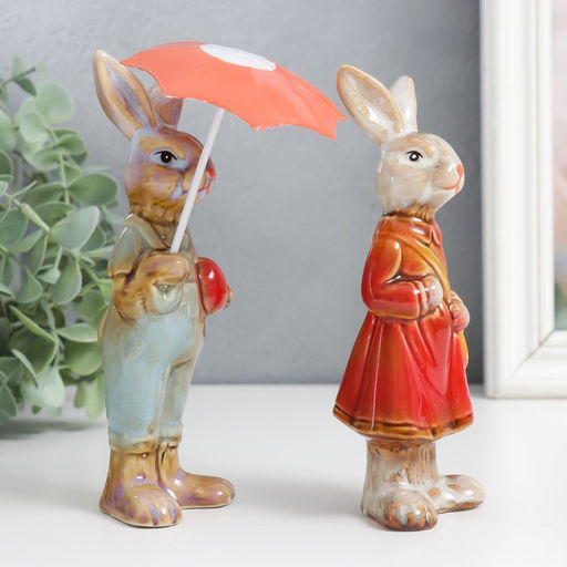 Цена за 2 шт. Фигурка керамика «Заюшка - под зонтом», 15.5×4.5×5 см, МИКС