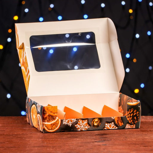 Коробка под 5 эклеров с вкладышами новогодняя «Мандарины», 25×15×6.5 см, кондитерская упаковка