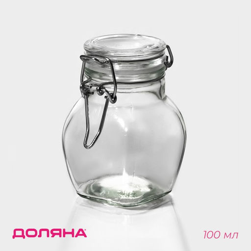 Цена за 2 шт. Банка для хранения сыпучих Доляна «Овал», 100 мл, 5.5×9 см, с бугельным замком, стекло